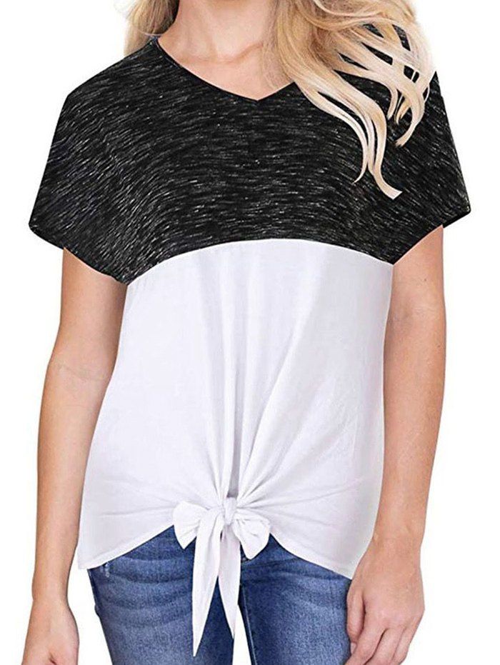 

Knot Hem Space Dye Color Block Top, Black