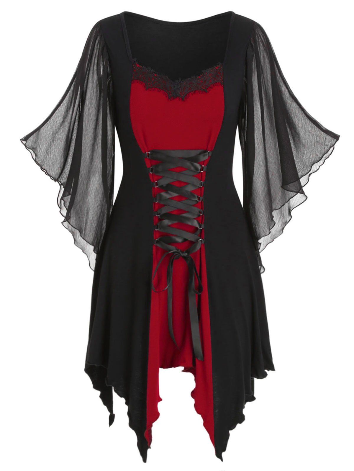 

Lace-up Longline Asymmetrical T-shirt, Red wine