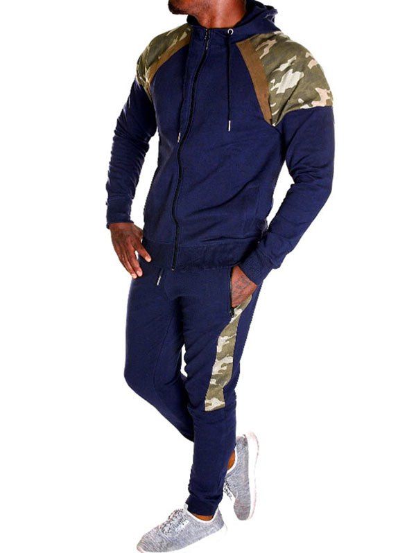 

Camo Spliced Print Casual Sports Suit, Deep blue