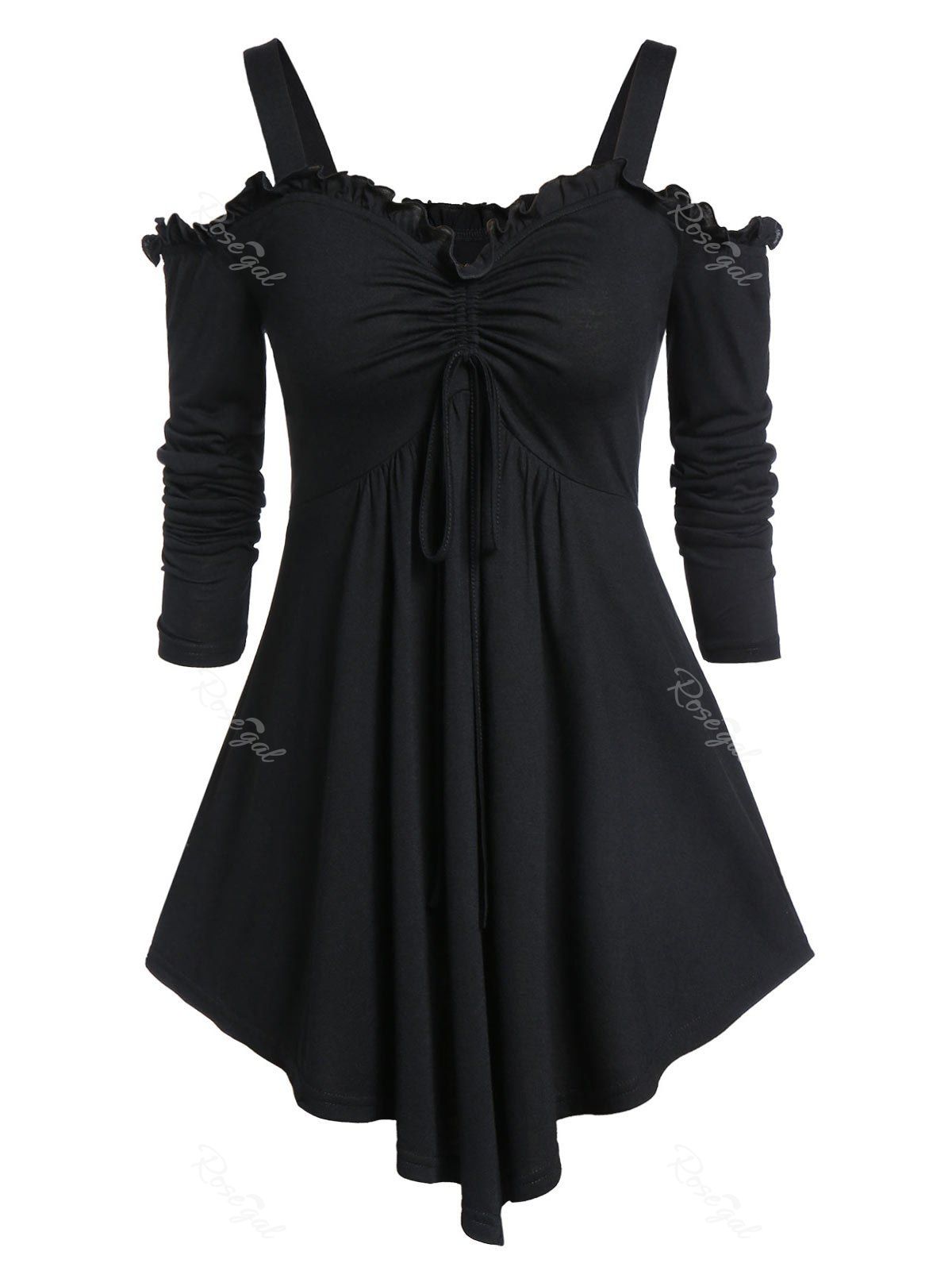 

Plus Size Tunic Cold Shoulder Sweetheart Neck T Shirt, Black