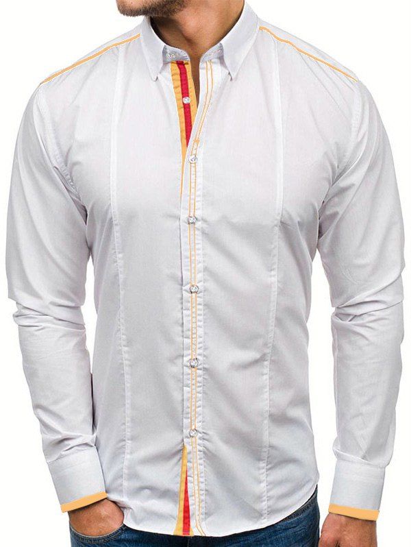 

Color Spliced Casual Long-sleeved Shirt, White
