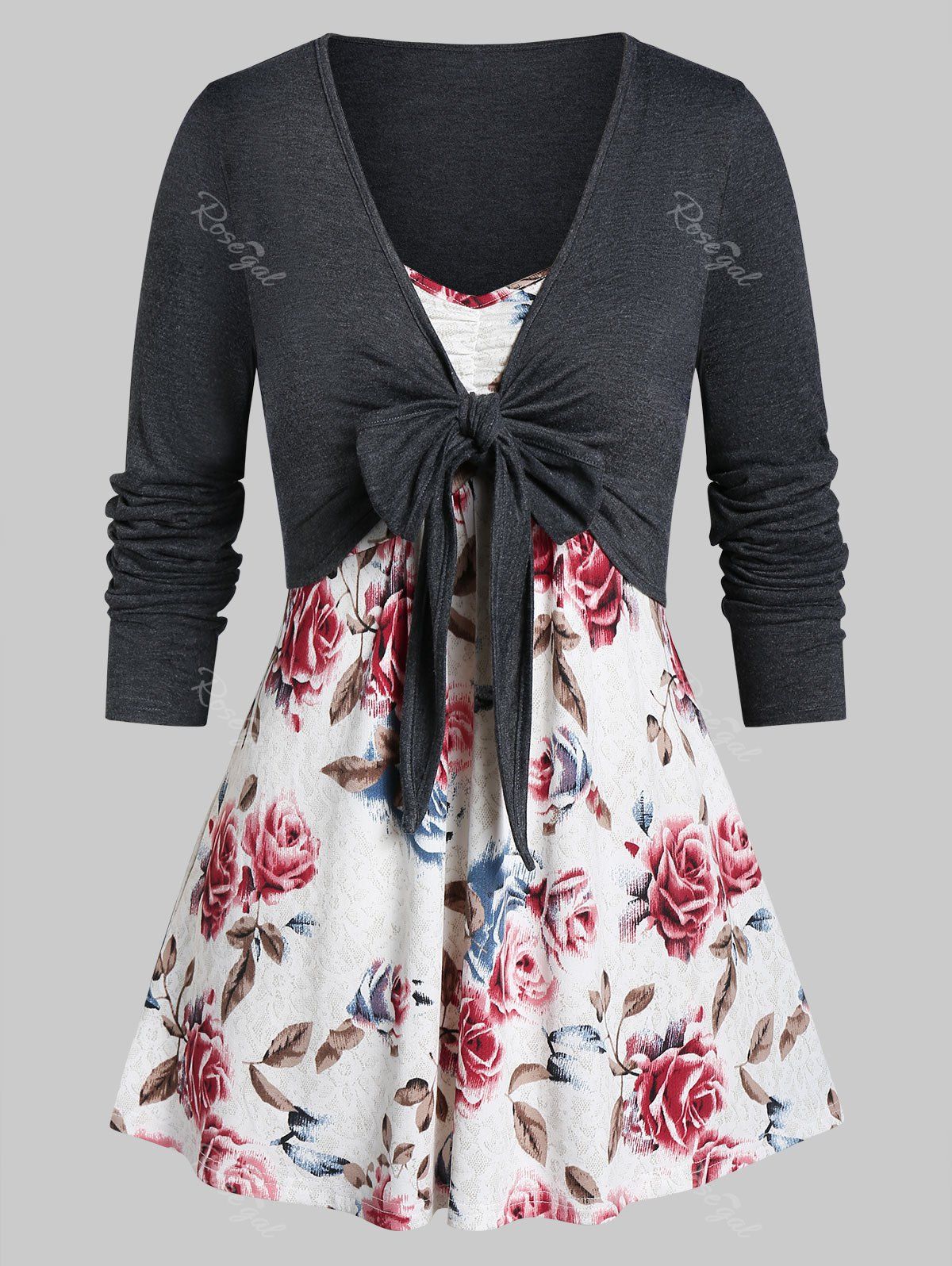 

Plus Size Ditsy Print Long Sleeve Sweetheart Collar T Shirt, Multi
