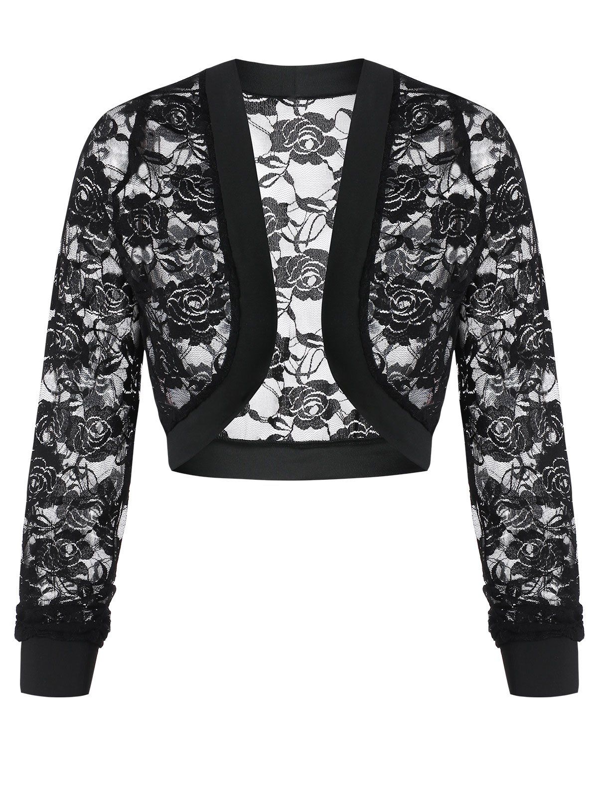 

Crop Lace Sheer Long Sleeve T Shirt, Black