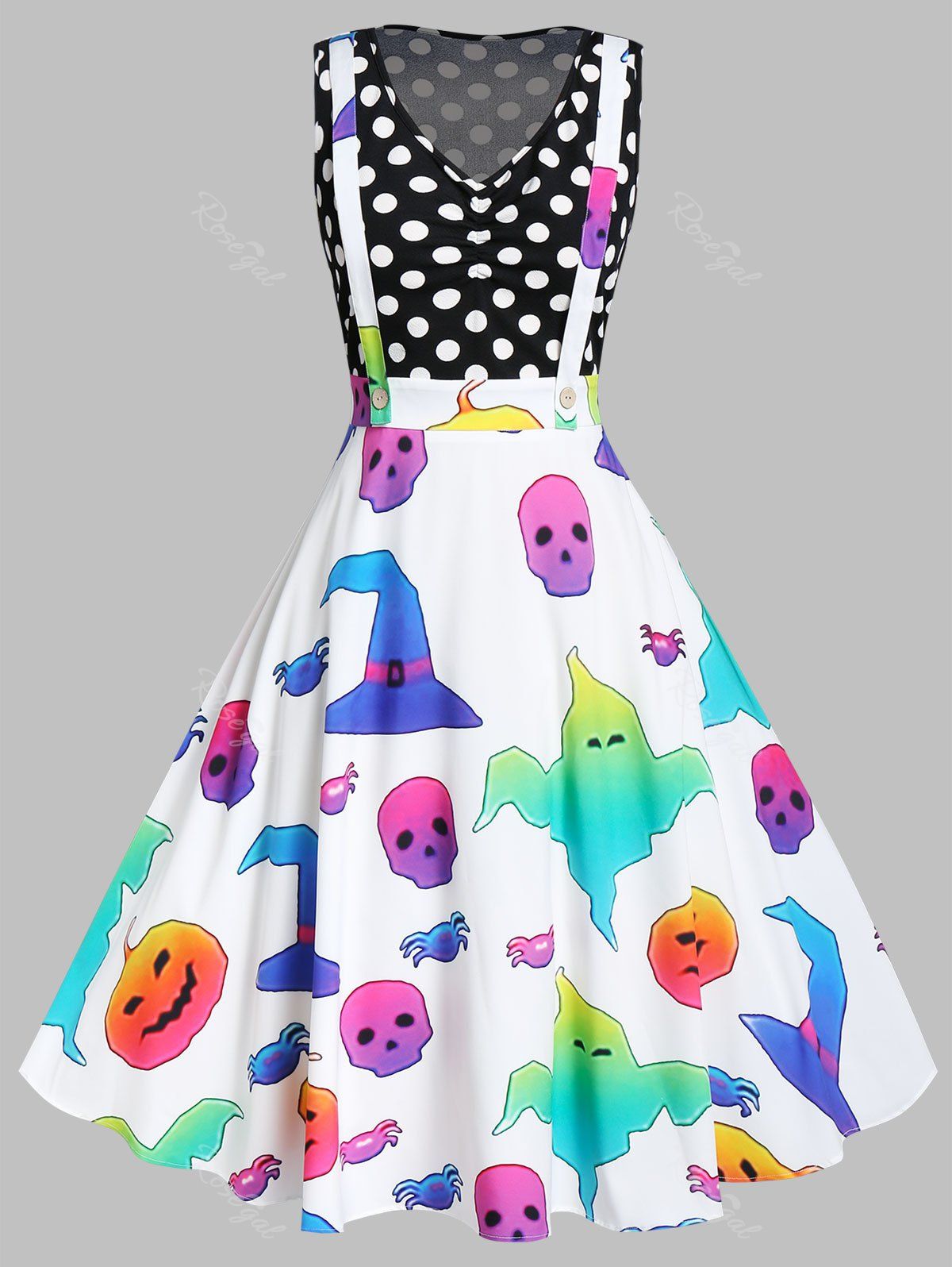 

Plus Size Skull Ghost Print Halloween Dress, Black