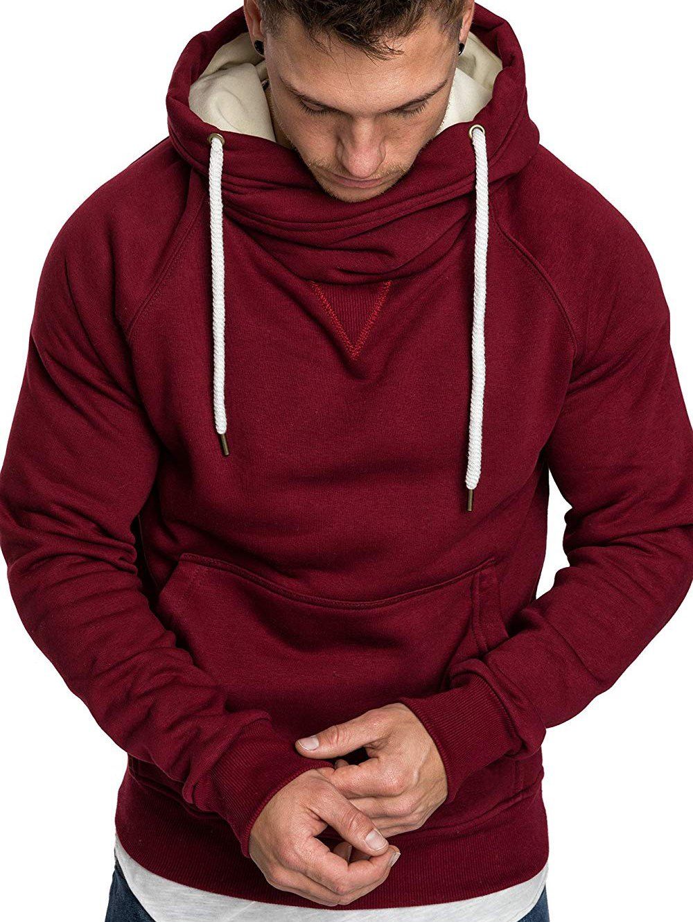 

Raglan Sleeve Front Pocket Fleece Hoodie, Red wine