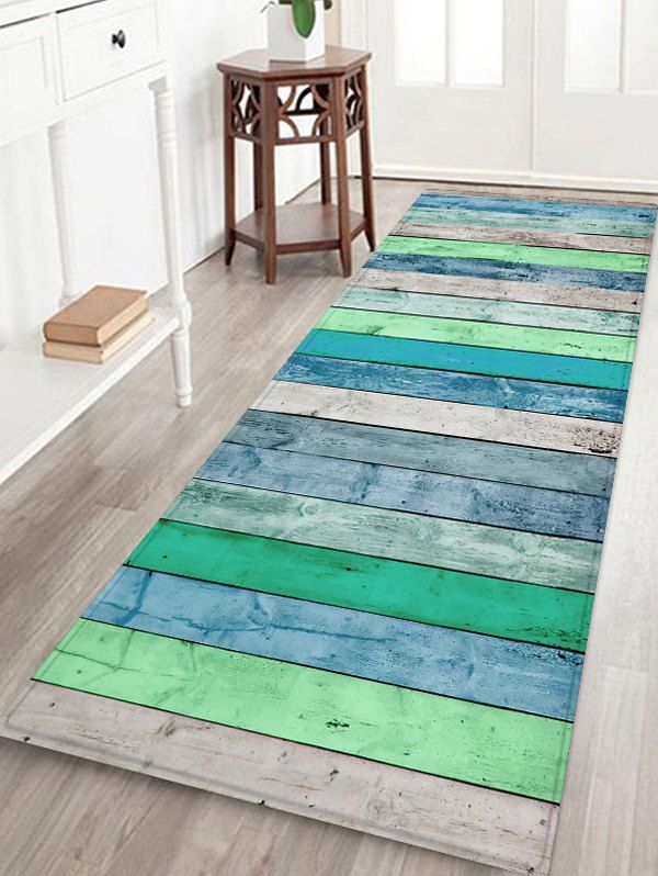 

Vintage Wooden Pattern Printed Floor Mat, Light blue