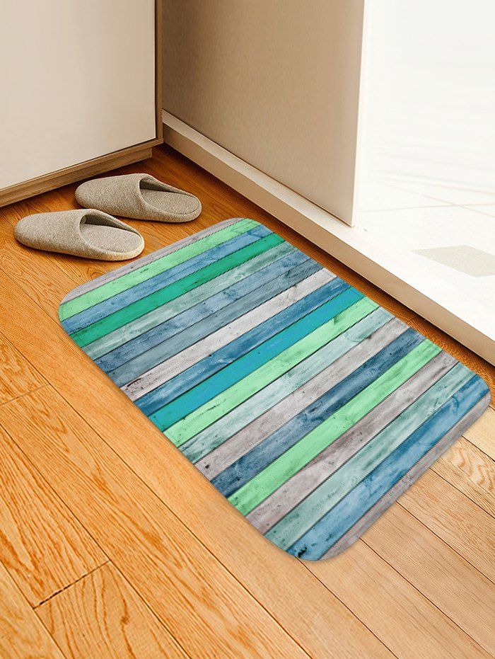 

Vintage Wooden Pattern Printed Floor Mat, Light blue