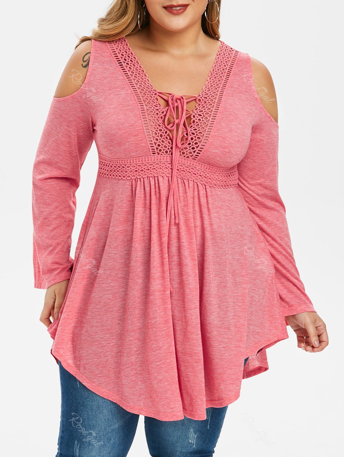 plus size long sleeve cold shoulder tops