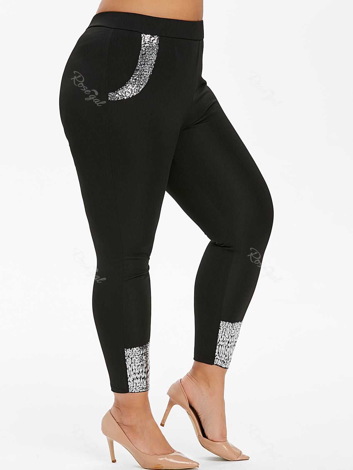 

Plus Size Sequin Skinny Leggings, Black