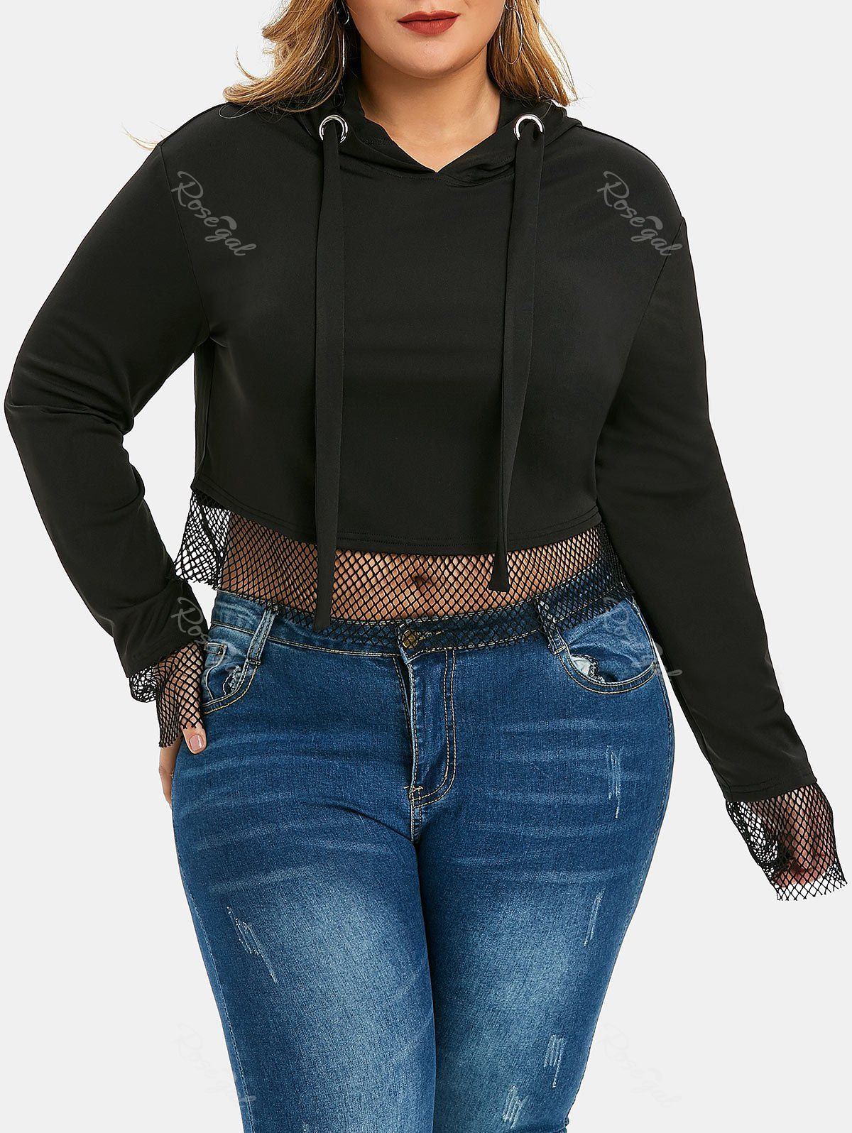 plus size fishnet hoodie