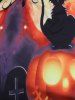 Lace Panel Pumpkin Print Round Neck Halloween Dress -  