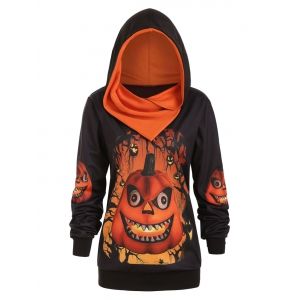 

Plus Size Convertible 3D Pumpkin Print Gothic Halloween Hoodie, White