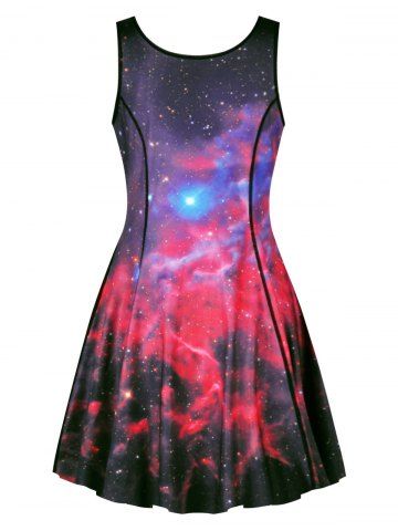 

Reversible Starry Sky Topstitching Tank Dress, Multi-b