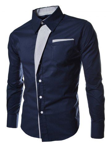 

Pinstriped Trim Pockets Button Up Shirt, Cadetblue
