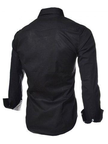 Pinstriped Trim Pockets Button Up Shirt, Black