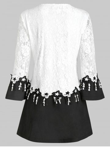 

Lace Panel Round Neck Longline Blouse, Black