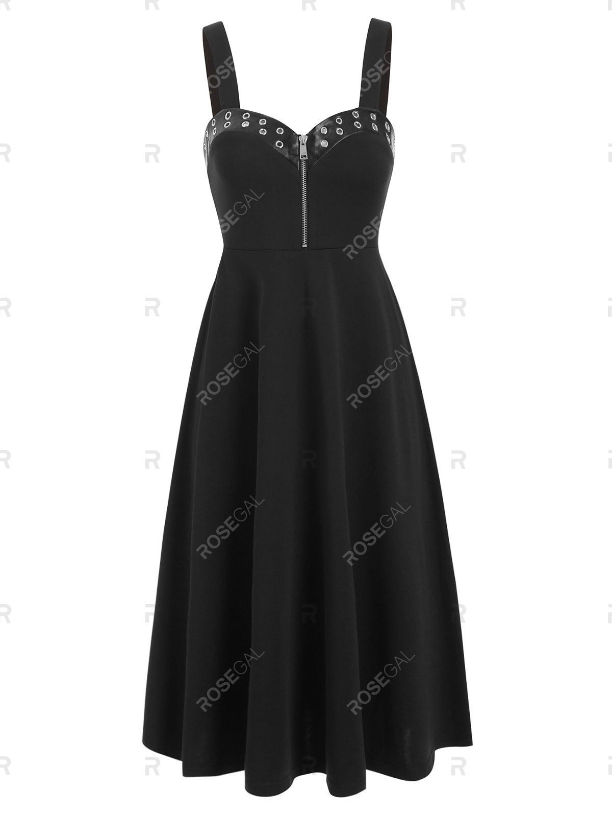 

Grommet Zip Front Sweetheart Dress, Black