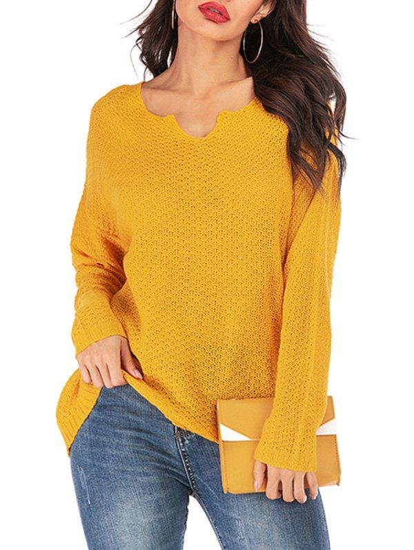

V Notch Drop Shoulder Knit Sweater, Yellow
