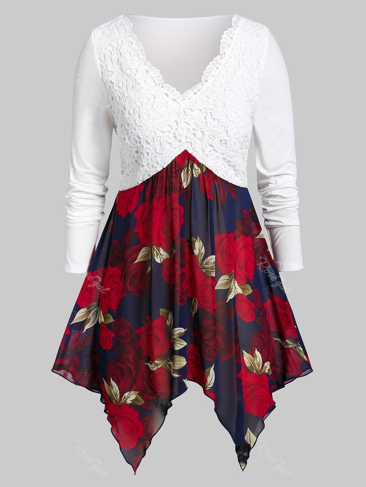 

Plus Size Handkerchief Floral Print T-shirt, White