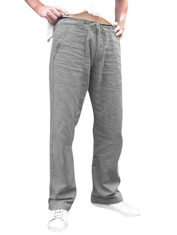 

Plain Drawstring Casual Straight Pants, Dark gray