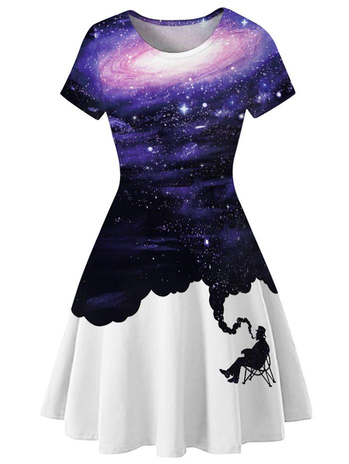 

Starry Sky Short Sleeve Casual Dress, Multi-c