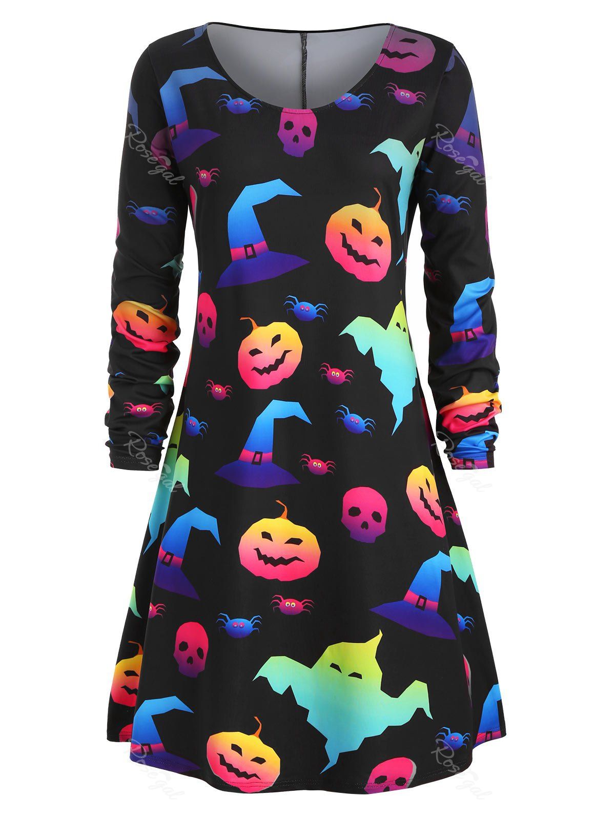 

Plus Size Printed Mini Halloween Dress, Black