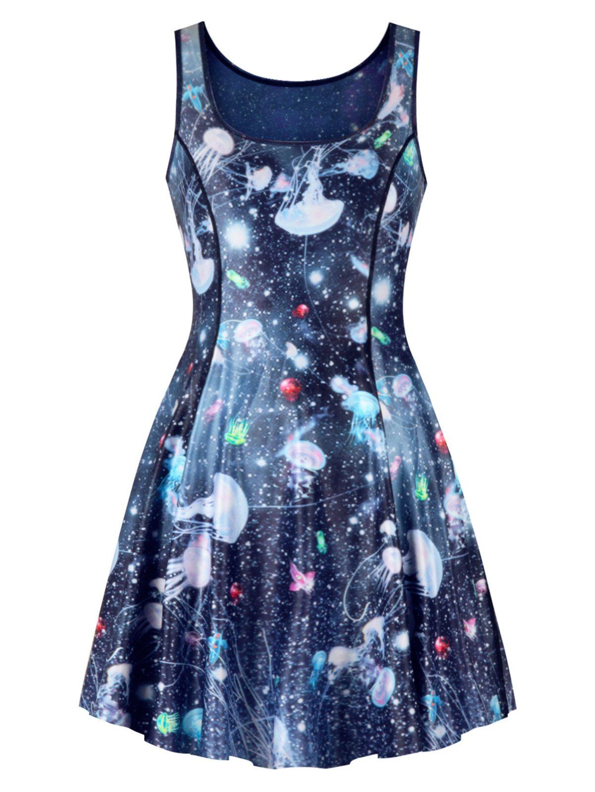 

Reversible Starry Sky Topstitching Tank Dress, Multi-a