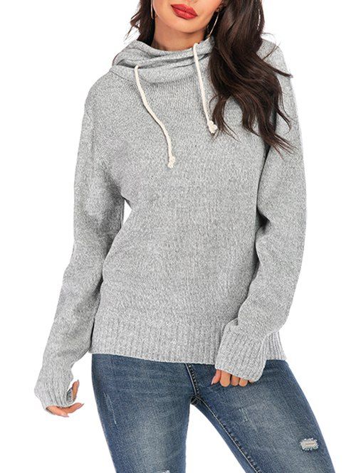 

Cowl Neck Drawstring Knit Boyfriend Sweater, Gray