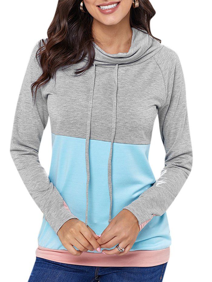 

Color Block Cowl Neck Sweatshirt, Day sky blue