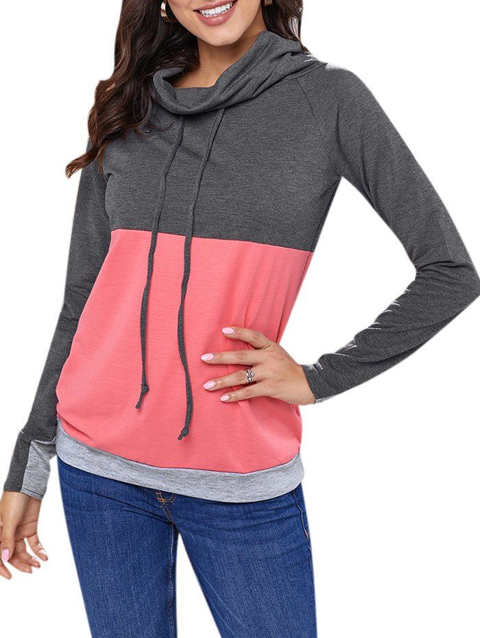 

Color Block Cowl Neck Sweatshirt, Watermelon pink