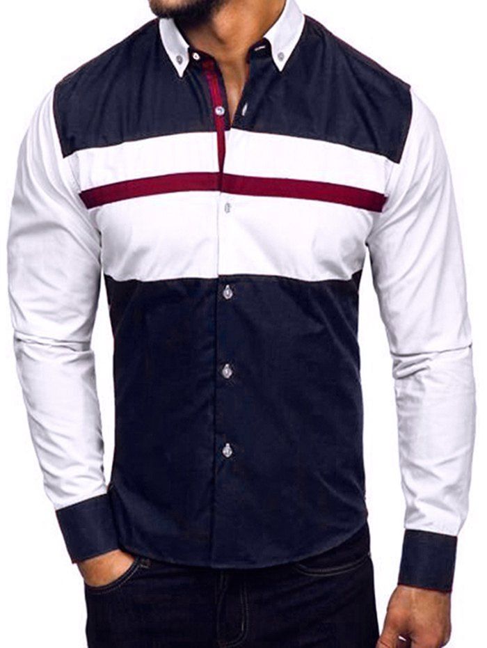 

Color Block Casual Button Down Shirt, White