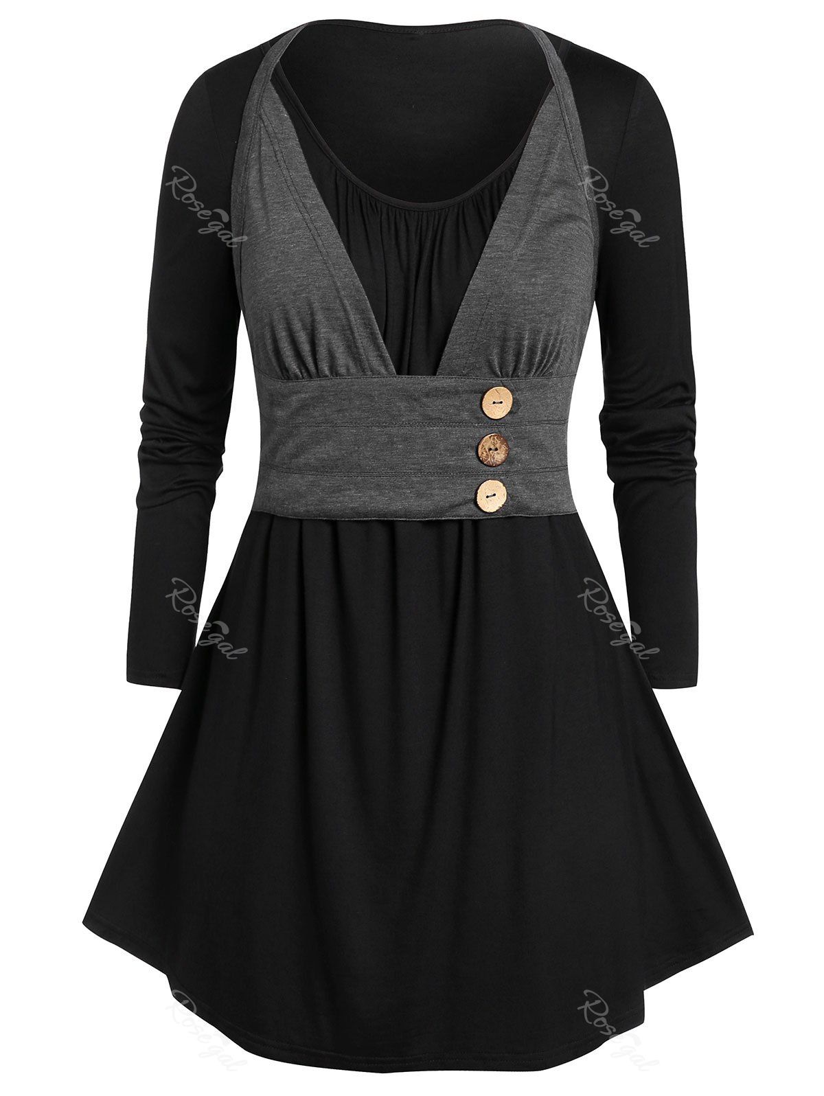 

Plus Size Tunic Contrast Scoop Collar T Shirt, Black