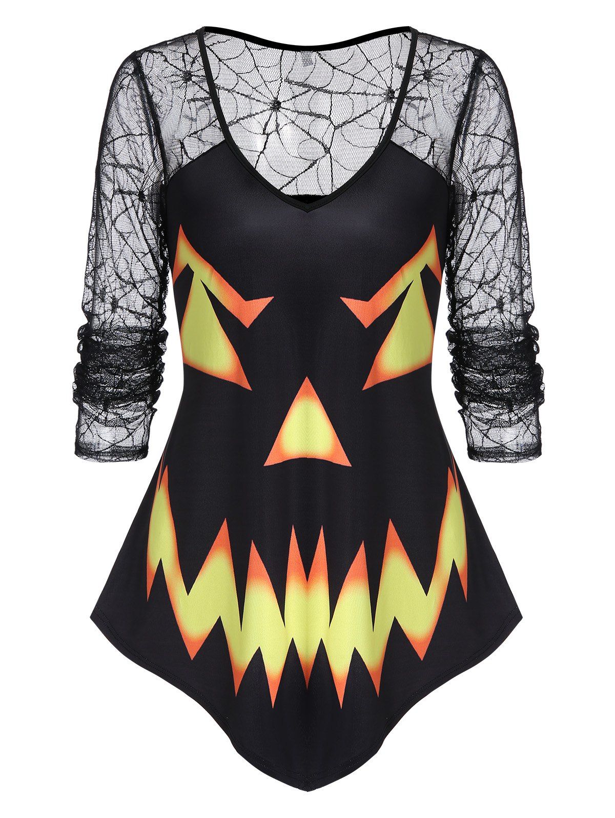 

Spider Web Lace Pumpkin Face Print Halloween T-shirt, Black