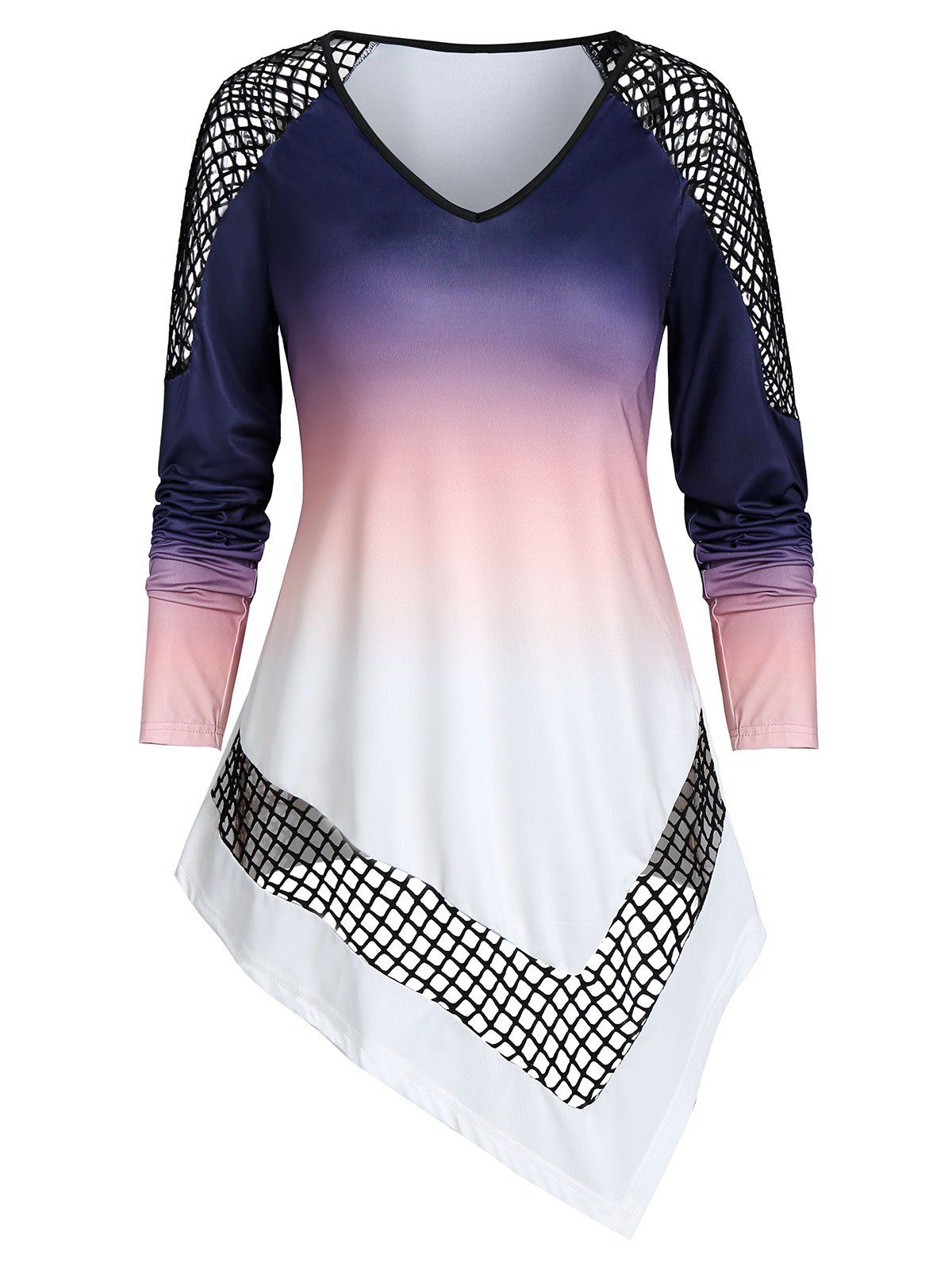 

Asymmetric Hollow Out Ombre T Shirt, Multi