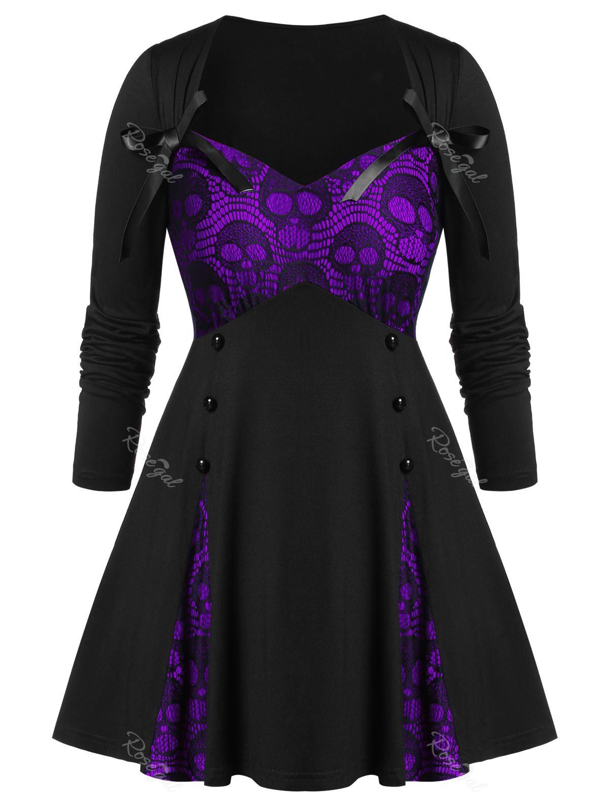 

Plus Size Sweetheart Neck Skull Print Long Sleeve T Shirt, Purple iris