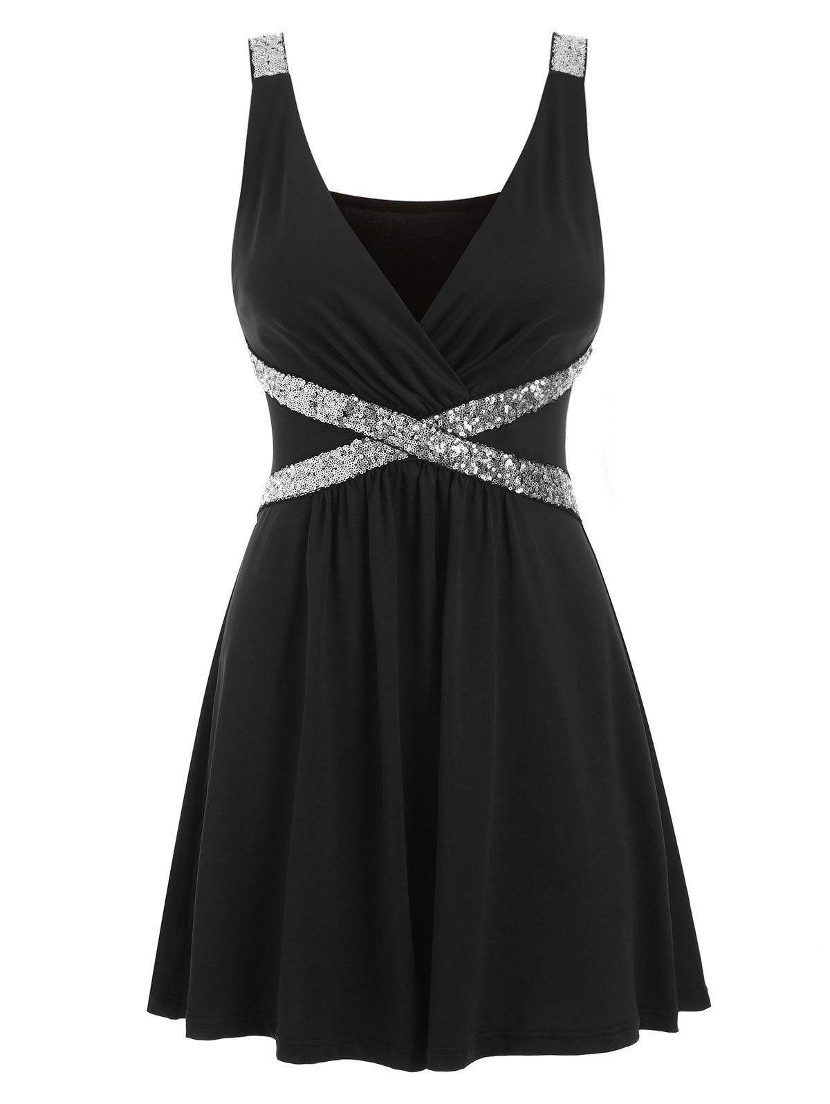 

Sequined Sleeveless Low Cut Dress, Black