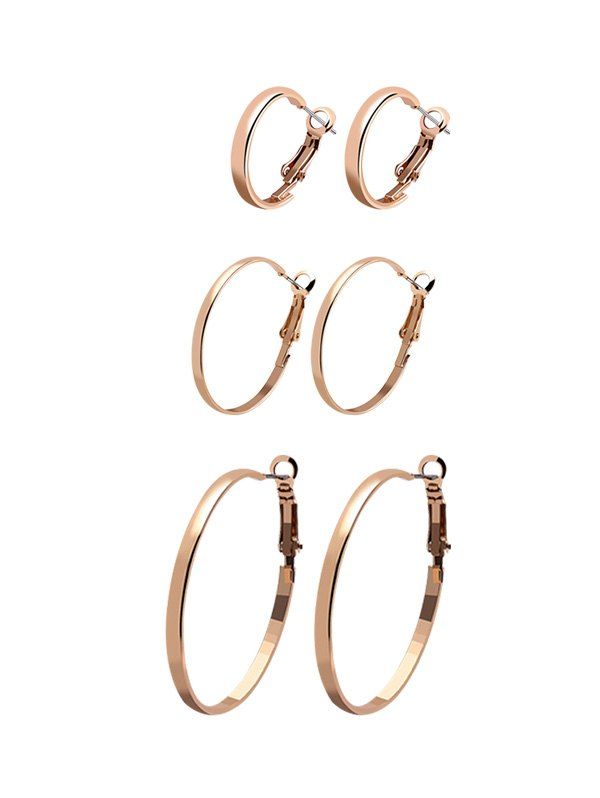 

3Pairs Glossy Circle Hoop Earrings Set, Gold