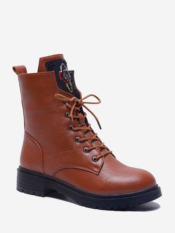 

Low Heel PU Leather Mid Calf Boots, Brown