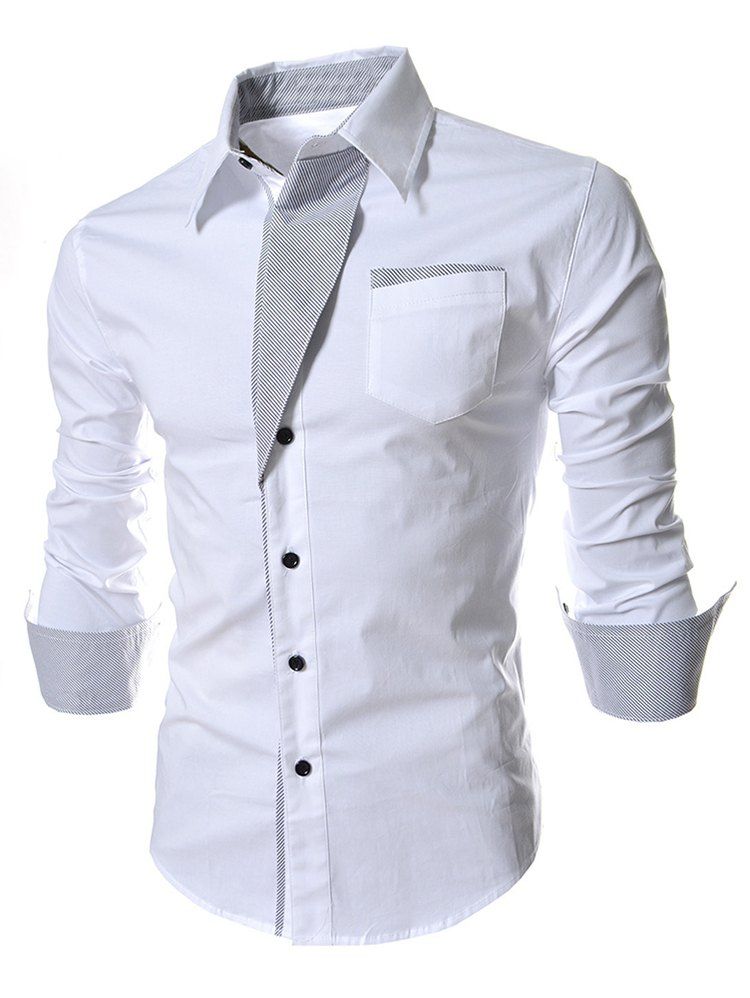 

Pinstriped Trim Pockets Button Up Shirt, White