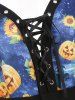 Halloween Sunflower Pumpkin Lace Up Cami Dress -  