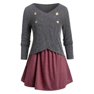 

Plus Size Contrast Tunic V Neck Sweater, Carbon gray