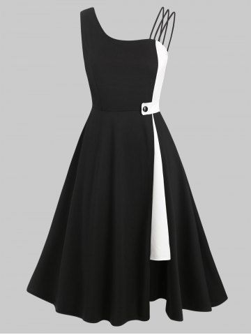 Skew Neck Two Tone Midi Dress