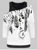 Feather Print Ruched T Shirt with Solid Tank Top -  