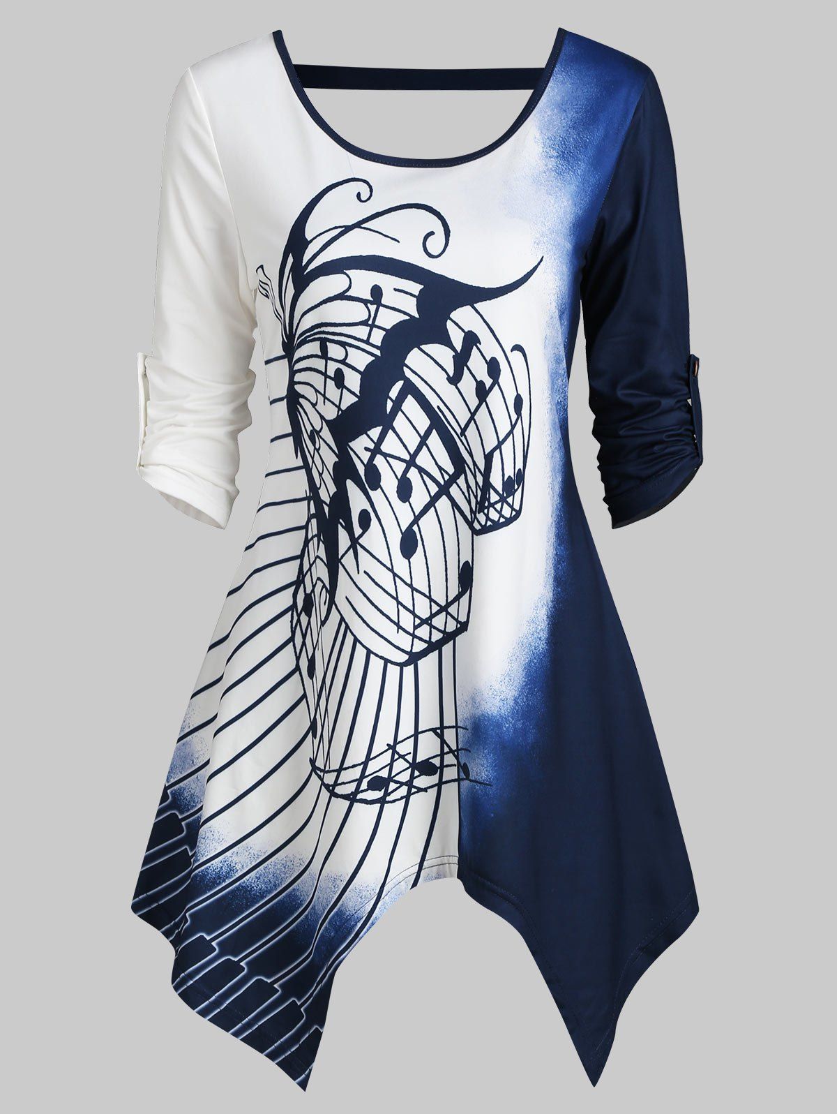 

Butterfly Musical Note Print Asymmetrical T-shirt, Dark slate blue