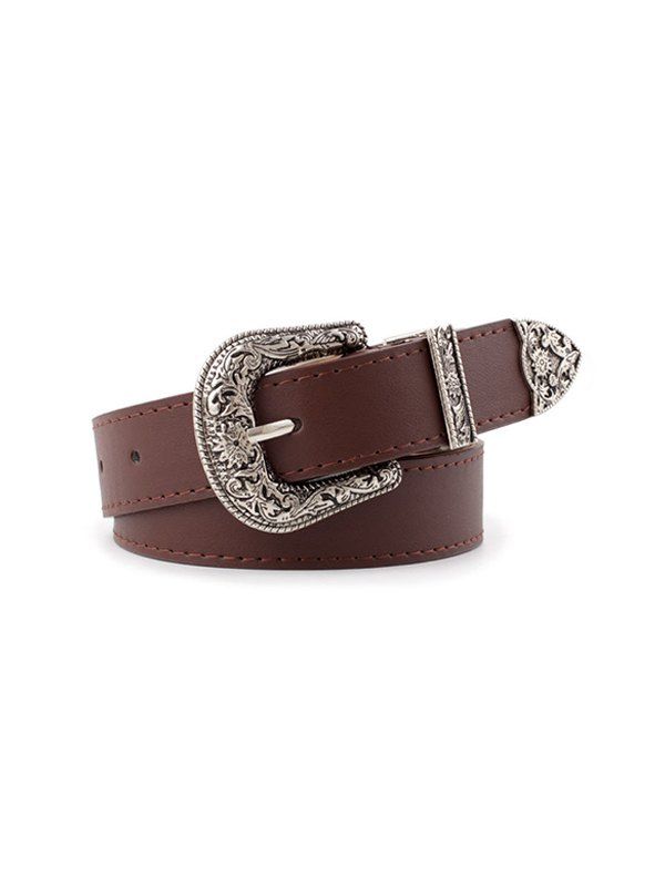 

Vintage PU Leather Engraved Belt, Deep coffee