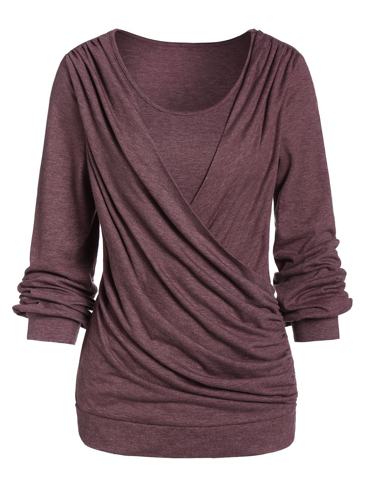 

Space Dye Round Collar Long Sleeve T Shirt, Deep coffee