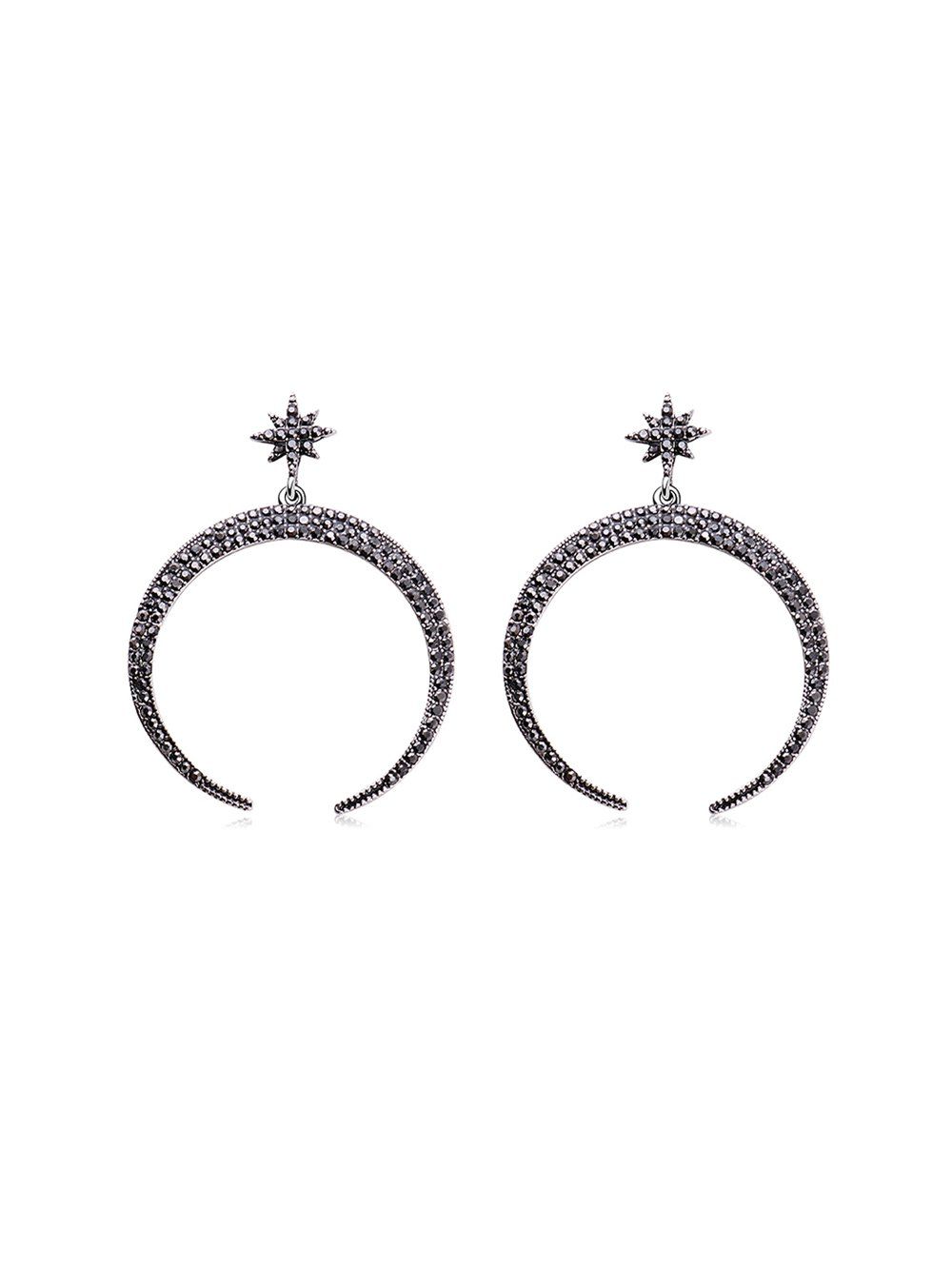 

Star Moon Rhinestone Drop Earrings, Gunmetal