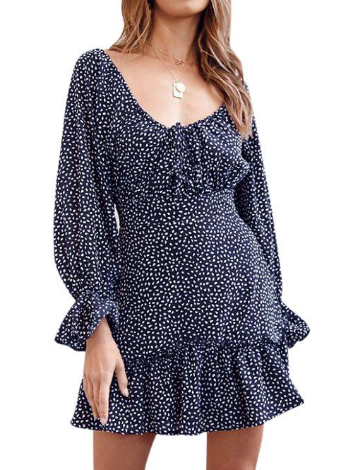 

Water Drop Poet Sleeves Tied Mini Dress, Midnight blue