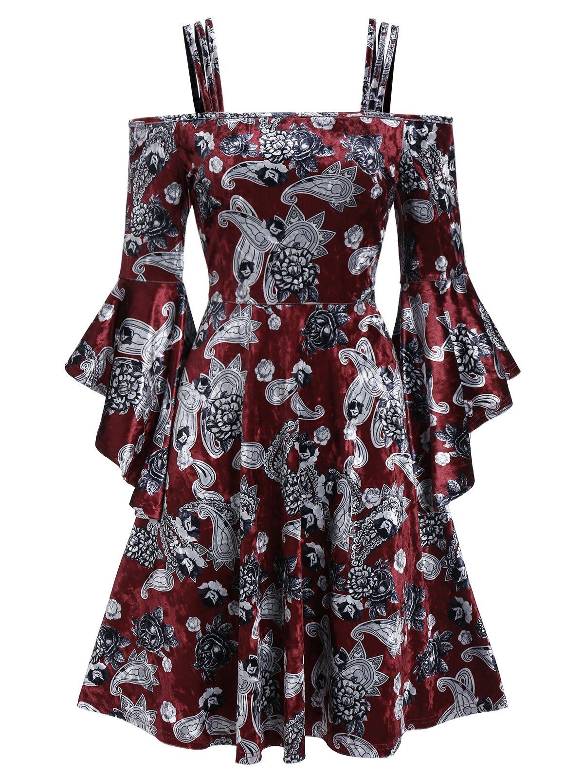 

Cold Shoulder Ditsy Print A Line Dress, Red wine