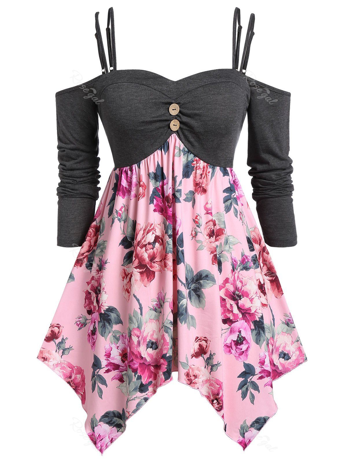 

Plus Size Floral Print Cold Shoulder Cami T Shirt, Multi